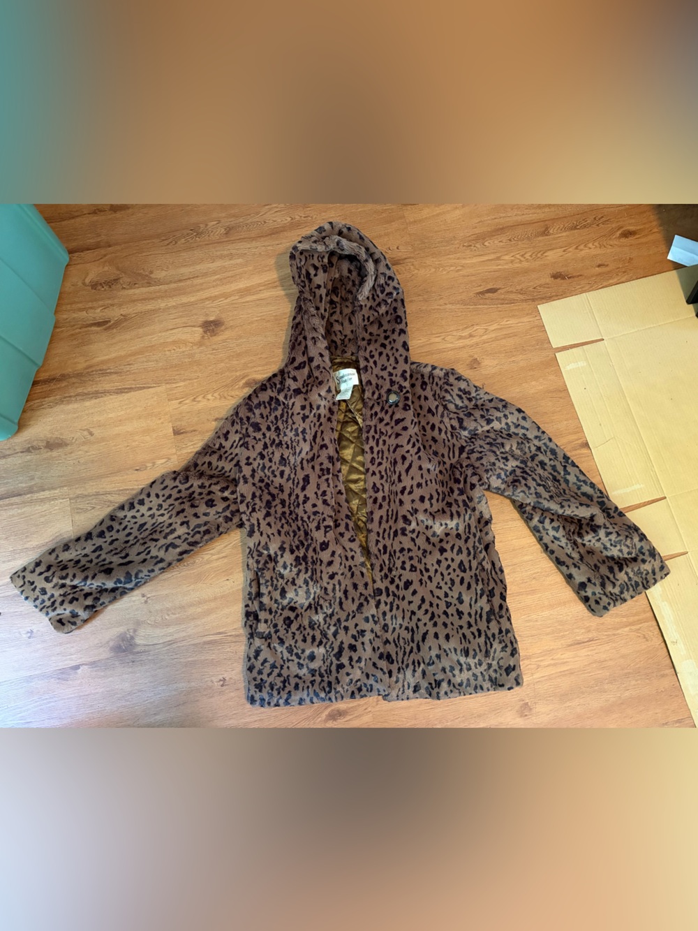 Vintage Scandinavian Faux Fur Hooded Jacket in Brown Leopard